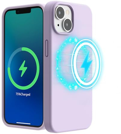 SURPHY Magnetic Case Designed for iPhone 13 mini Case (5.4 inch 2021 Release), with Microfiber Lining Liquid Silicone Phone Case for iPhone 13 mini (Light Lavender)
