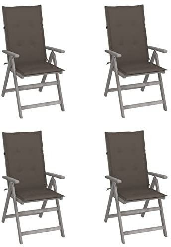 Homgoday Gartenstühle, neigbar, 4 Stück, mit Kissen aus massivem Akazienholz, Stühle für den Außenbereich, Esszimmerstühle für den Garten, Möbel für den Außenbereich, Terrasse, Möbel, Taupe