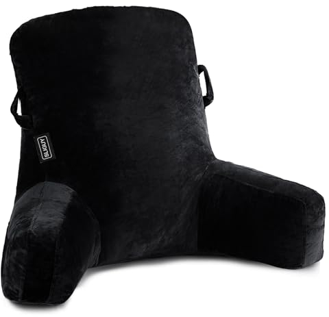 SLIGUY Almohada de Lectura Almohada de Espalda para Sentarse en la Cama,Sofá, Suelo Cojín de Lectura con Apoyabrazos para Leer, Juego, Ver la Televisión, Descansa o Trabaja Cómodamente, Negro