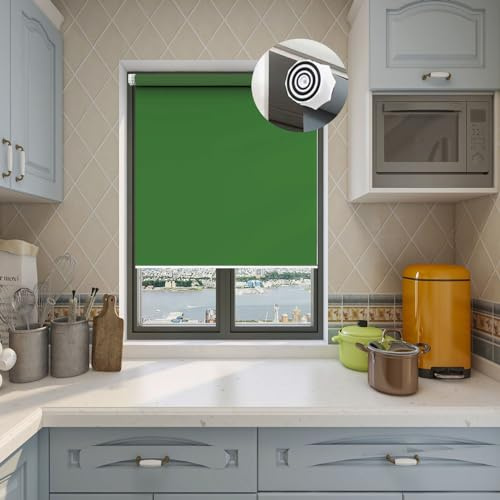 Thermorollo Ohne Bohren 50 x 60 cm Sichtschutz, Lichtschutz, Sonnenschutzrollo Seitenzugrollo mit Verstellbarer Kette für Türen und Fenster, Dunkelgrün