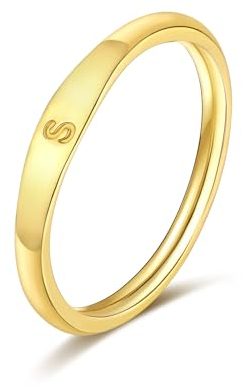 FUNEIA Gold Ringe mit Buchstaben Damen Frauen 14K Vergoldet Initialen Ring Gold Fingerring Stapelring Letter Ring Anfangsbuchstaben Statement Daumenring Modeschmuck Geschenk Teenager Mädchen