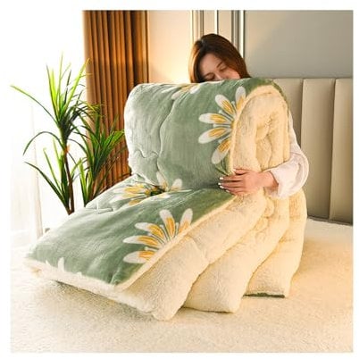 HonunG Schwere Decke Zum Schlafen, Dicke Bettdecke Winter, Gewichtsdecke, Warme Lamm Kaschmir Decke, Ohne Bezug Nutzbar (Grün, 150x200cm-2.5kg)