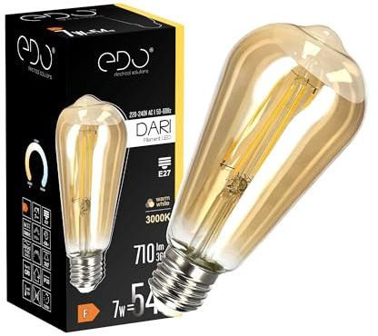 EDO Vintage Glühbirne LED DARI E27 Filament 7W Warmweiß 3000K 710lm GOLD ST64 Leuchtmittel Energiesparlampe Lampe Dekorative Glühbirne Ideal für Retro- und Industrial-Design