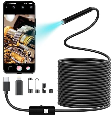 1080P HD endoskopkamera mit licht, endoskopkamera Handy, Kamera mit 8 LED-Leuchten, 5 m halbstarres Kabel, geeignet für die Inspektion von Kanal- und Abwasserrohren kompatibel Android und iPhone