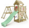 WICKEY Spielturm Klettergerüst RocketFlyer mit Schaukel & Pastellgrüner Rutsche, Outdoor Kinder Kletterturm mit Sandkasten, Leiter & Spiel-Zubehör für den Garten
