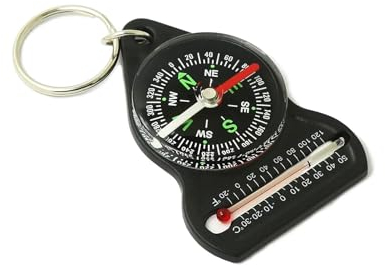 1 Stück Kompass mit Außenthermometer, Kompass Outdoor und Thermometer Aussen Werkzeug, Kinder Navigationszubehör mit Schlüsselanhänger, Aussenthermometer Compass Reise Gadgets
