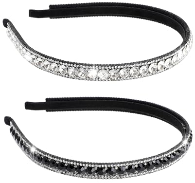 Qianyu 2 Stück Strass Haarband Glitzer Stirnband Kristall Haarreif Haarschmuck Stirnbander Modische Haarreife Hart Rutschfeste Vielseitiger Haarband für Frauen und Mädchen Party Deko