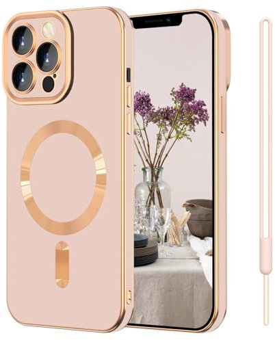 SouliGo Magnétique Coque pour iPhone 12 Pro Max Compatible avec MagSafe et Support de Voiture magnétique, Protection d'objectif Tout Compris Slim Anti-Rayures Soft TPU Étui Housse, Rose
