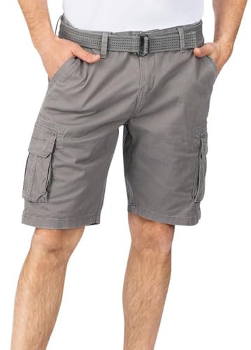 riverso Cargo Shorts Herren mit Gürtel Regular Fit RIVJoko Kurze Hosen Cargoshorts Sommer Stretch, Größe:L, Farbe:Ash Grey