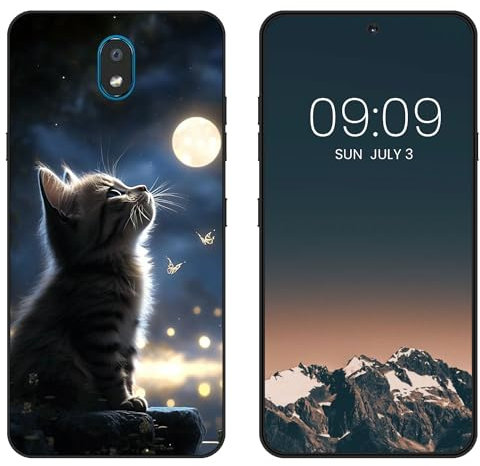 WUACYEAMING Funda Bonita para LG K30 (2019),Carcasa con Aesthetic Lindo Dibujos,Ultrafina Suave TPU Antigolpes Case Divertidas Diseño Negro-Luna y Gato