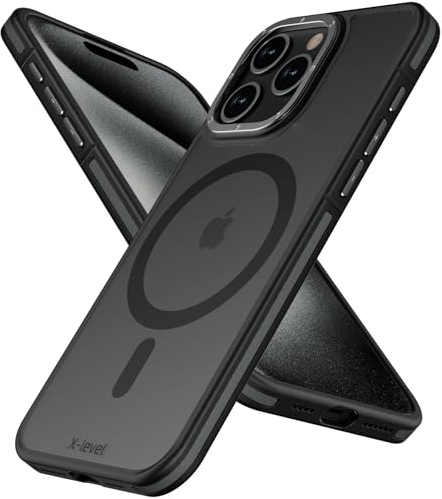 X-level iPhone 15 pro max hülle Silikon Kompatibel mit Magsafe Ultra Dünn&leicht stoßfest & kameraschutz Original Durchscheinende Matt Magnetisch Handyhülle für iPhone 15 Pro Max Case 6.7,Schwarz
