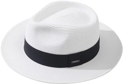 DBFBDTU Chapeau de paille Panama pour homme - Large bord - Unisexe, Blanc uni., L 59-61cm