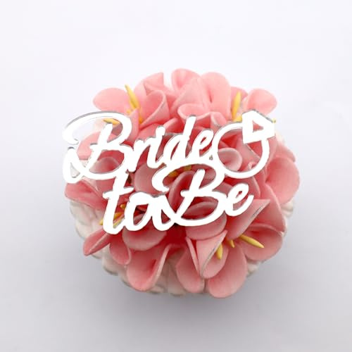 Bride To Be Cupcake Charm Topper Discs - Pack of 6 - Hen Party Cupcake Toppers - Engagement - Acrylic Mirror Cake Topper - Silver
