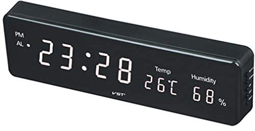 sjdoPulse Digitale Led-Wanduhr, Groß, Mit Thermometer Und Hygrometer, Plug-In-Led-Wanduhr, Elektronischer Wecker, Led-Lichtanzeige, Home Office, U-Bahn, Krankenhaus, Weiß