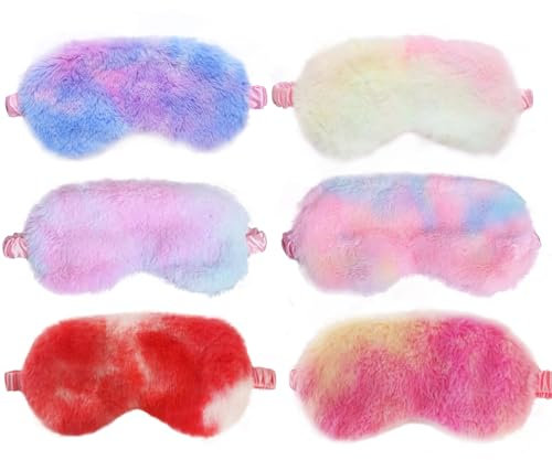 Plüsch Verdunklungs-Schlafmaske, 6 Stück Schlaf-Augenmaske Damen, Mehrfarbig, Weich, Pyjama-Party Reise-Schlafmasken für Kinder Mädchen