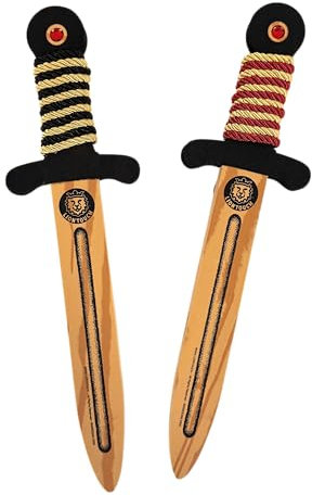Liontouch - Ensemble Épée WoodyLion - Or/Noir & Or/Rouge - 3-6 Ans - Dagues en Bois avec Pierres Précieuses en Mousse Souple pour Enfants - Accessoires Sécurisés pour Jeux, Déguisements et Costumes