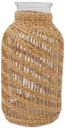 Vase Blumenvase Rustikale Bauernvase, Handgewebte Glasvase Für Getrocknete Blumen, Bücherregal, Heimdekoration, Dekorative Glasvasen Vasen Deko Aesthetic(10.5 * 20 * 10.5cm)