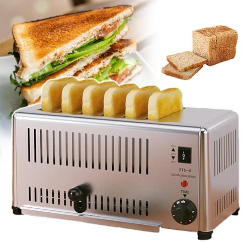 pealiritansemen 6 Slice Toaster, Stainless Steel Commercial Toaster, 5 Bread Shade Settings, 1-5 Min Timer Rapid Toaster, With Removable Crumb Tray, For Bread, Bagels, Breakfast