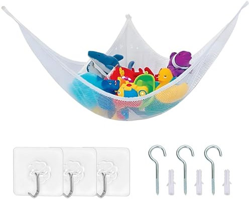 Toy Hammock for Stuffed Animals Storage - Large Mesh Net With Hooks for Soft Toys, Corner Hanging Organizer Holder for Kids Bedroom