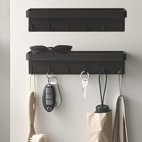 CHUIFAI 2 Stück Schlüsselbrett mit Ablage Magnetisch, Schlüsselhalter Wand Schlüsselboard Schwarz ohne Bohren, Schlüsselbrett Selbstklebend Schlüsselablage für Schlüssel Aufbewahrung an Eingang