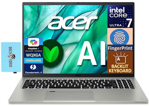 acer Aspire Vero 16 AI Powered Laptop 16.0 IPS WQXGA (> 2K) Display (Intel Core Ultra 7 155U, 16GB LPDDR5X, 512GB SSD, Intel Graphics, Backlit KB, Fingerprint, Win 11 Home) w/DKZ USB Port Expander