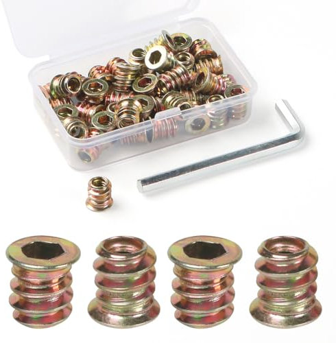BOUMVID Insert Fileté Bois M5 x 10mm, 40 Pièces Douille Filetée Visser Inserts Écrous à Zinc, Insert D'écrou Borgne Metal Ecrou Hexagonal, Intérieur Manchons a Visse Vis Tête, pour Meubles en Bois