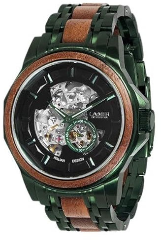 LAiMER Holzuhr Armin - Herren Automatik Armbanduhr aus Echtholz und Edelstahl 43mm - Analog, Leuchtzeiger, Limited Edition - Zero Waste Verpackung aus Naturholz