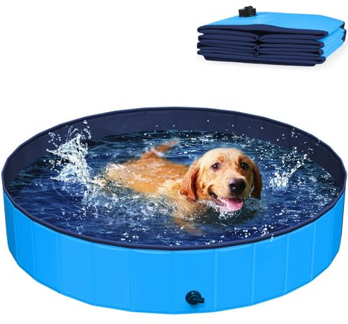Kugooyi Hundepool fur Große Hunde, Faltbarer Haustier Planschbecken Hundebadewanne Hundeschwimmbad (120 x 30cm Blau)