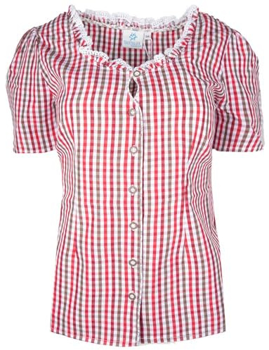 Spieth & Wensky Trachtenbluse Flamur Kurzarm Karo Karobluse Bluse Trachtenmode Damen (DE/NL/SE/PL, Numerisch, 46, Regular, Regular, rot)