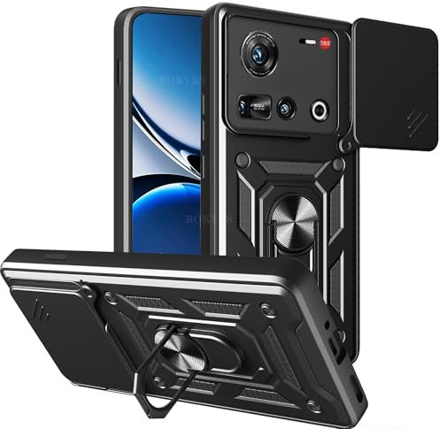 BOKYAS Coque pour ZTE Nubia Z70 Ultra 5G avec Cache Webcam & Support Annulaire à 360 Degrés, Anti-Chute Étui Housse Compatible avec Support De Voiture Magnétique, Noir