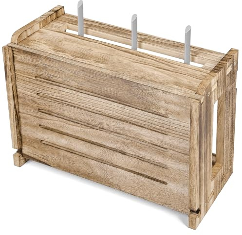 BEARUT Wooden Router Shelf Wall Mount WiFi Router Storage Box Modem Cable Router Cover Organized Power Strip Cable Management Hider Rack 14.9 * 9.8 * 5.6 in (L* H * W)