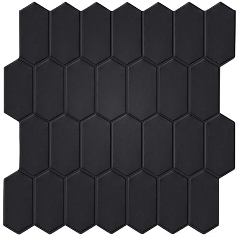 WalDecoo Piastrelle adesive per cucina, design grande di alta qualità, colore nero opaco, per bagno, cucina, camper, ecc. (10 fogli, 30,5 x 30,5 cm)