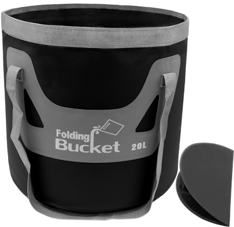 Qualore Faltbarer Camping-Eimer, 20 l, praktischer, faltbarer Wasserbehälter, tragbar, faltbar, Wasserträger, Aufbewahrung für Reisen, Sanitär, Autowäsche (schwarz)