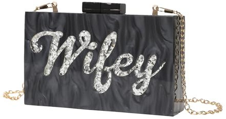 FFHAO Bolso bandolera con cadena acrílica y letras de un solo hombro para teléfono, Black, 18x5x11cm