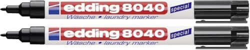 edding 8040 Wäschemarker, Textil-Stift zum permanenten Kennzeichnen von Textilien und Kleidung - Waschfest und kochfest bis 95 Grad Celsius (schwarz (2er Pack))