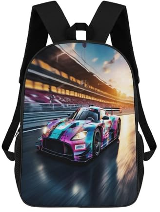 QPIRINMEX Rucksack,Damen & Herren Backpack Mit Sportwagen Aufdruck,Unisex Daypack Schulrucksack,Wasserdichter Tagesrucksack Für Freizeit Schule Job