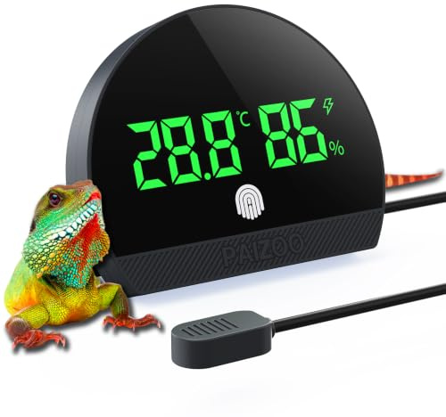 PAIZOO Reptile Thermometer Hygrometer, LED Reptile Tank Thermometer and Humidity Gauge, Rechargeable Digital Hygrometer for Reptile Tank Accessories, Switch Between ℉/℃, Always-on Display Mode