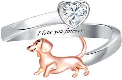 PROESS Dackel Ringe 925 Sterling Silber offen verstellbar Wiener Hunde Schmuck Dackel Geschenke für Frauen Hunde Liebhaber