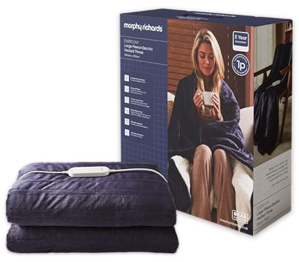Morphy Richards EverCosy Fleece Electric Heated Throw Large, 200x180cm, 9 Heat Settings, Detachable, Teddy Fleece and Flannel Fleece, Overheat Protection, Navy, 610005