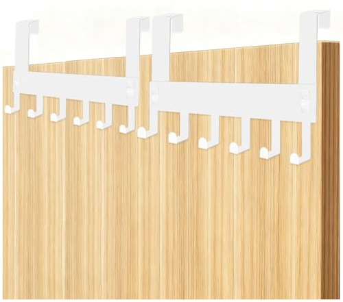 2 Stück Türhaken zum Einhängen, Türgarderobe zum Einhängen mit 6 Haken, Türhakenleiste zum Einhängen Platz Sparen Door Hook für Badezimmer Wohnzimmer Küche Schlafzimmer Ohne Bohren aufhängbar（Weiß)