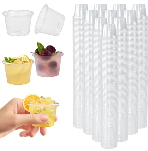 LANSKYLAN 400 Stück Shot Becher Plastik 40ml Transparente Schnapsgläser Plastik Pinnchen Shot Stabile Schnapsbecher Kleine Plastikbecher Probierbecher für Partys Jello Shots Saucen