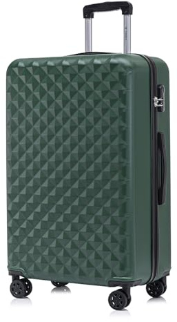 YONSLY Koffer Suitcase XL Dunkelgrün, Trolley Reisekoffer, Rollkoffer Handgepäck mit 4 Rollen 360°, Hartschalenreisekoffer, Zahlenschloss, Weicher Gummigriff