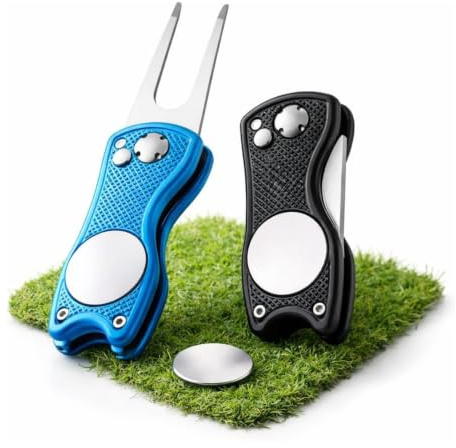 Folding Golf Pitch Mark Repair Tool with Magnetic Ball Marker