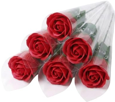 FAIRY BOUTIQUE Artificial Flowers Roses – Premium Long Stem Fake Flowers for Vase, Graves & Wedding Bouquet – Realistic Faux Rose for Indoor Home or Romantic Valentine’s Gift – Red, 6 Pieces