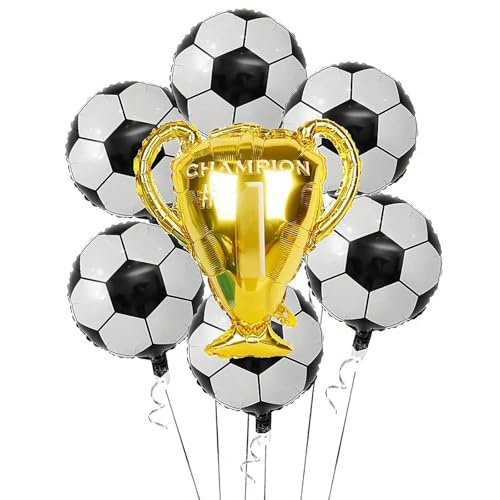 Gleemix 7 Stück Fussball Luftballon Trophäe Folienballon, 18 Zoll Ballon Fussball Deko Geburtstag Kinder, Soccer Champion Ballons Deko, für Sport Fußballthema, Fußballfan Party, WM Zubehör