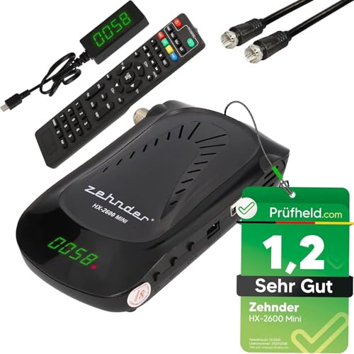 [ Test SEHR GUT, Note 1.2 *] Zehnder HX 2600 Mini Digital Sat Receiver mit Aufnahmefunktion, HD fähig, für Satellitenschüssel (2600 Receiver + Satkabel)