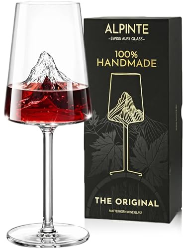 Alpinte - Premium Weinglas (1er), Handgefertigtes Borosilikatglas mit bergen drin, Spülmaschinenfest, Weißweinglas, Rotweinglas, Cocktail glas