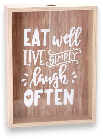 KORAT - Scatola Porta Tappi Sughero Vino in MDF con Vetro – Cornice Collezione Tappi con Scritta Decorativa – Salvadanai per Tappi di Bottiglia – Decorazione Casa Cucina Wine Bar – 30x8x40 cm