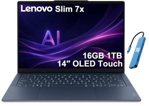 Lenovo Slim 7X, 14 OLED Touchscreen, Snapdragon X2 Plus, 16GB DDR5 1TB SSD | Business AI PC Laptop, FHD+ IPS, 600nits, > Intel Ultra 5 226V, 80 TOPS, 9.2MP IR Webcam, Backlit, Wi-Fi 7, Win 11 Home