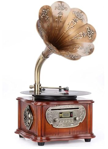 Vintage Phonograph Gramophone, Retro Vinyl Record Players CD Player, 7/9/12 Record Player with FM Stereo Radio and USB Play for Home Decor & Music Entertainment